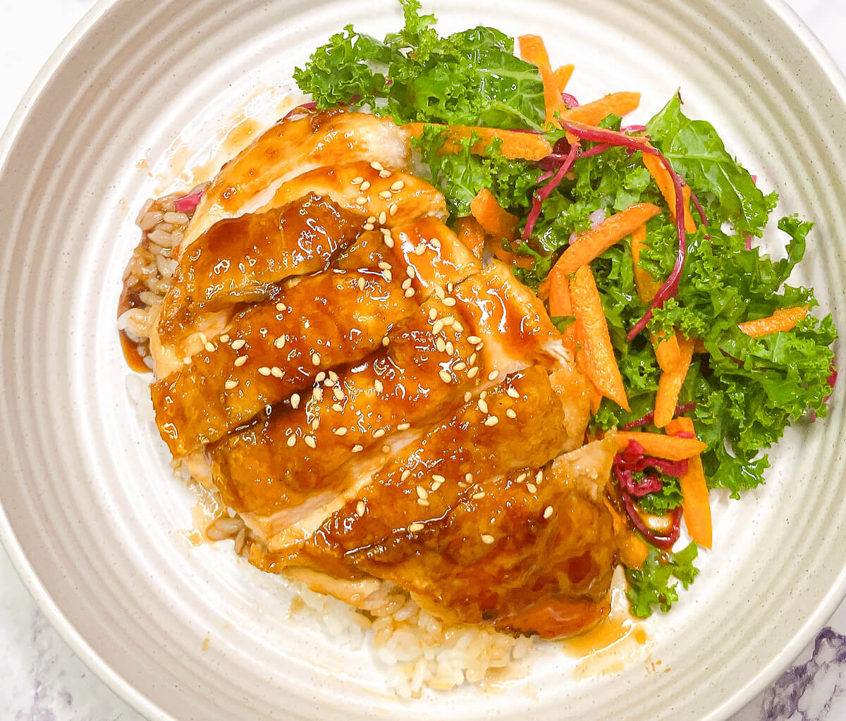 Juicy teriyaki chicken recipe with rice and salad