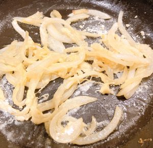 Onion roux forming in skillet – base for teriyaki gravy