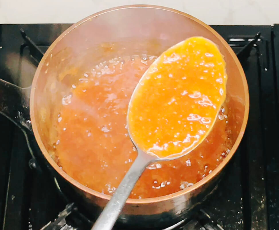 Cooked miso sauce in a pot for cauliflower fried rice with miso eggplant.