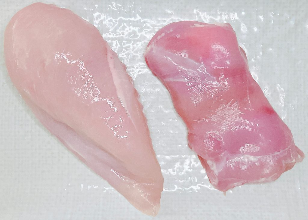 Raw chicken breast and thigh comparison for keto chicken katsu.