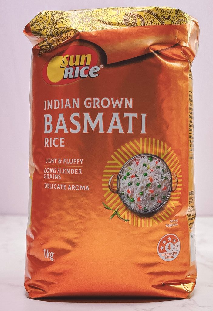 basmati rice package used for testing rice cooking methods and water ratios