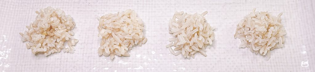 Brown rice cooked using boiling method compared across different rice types