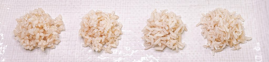 Brown rice cooked using stovetop method compared across different rice types