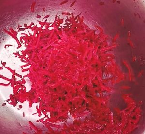 freshly grated beetroot ready for brown rice salad
