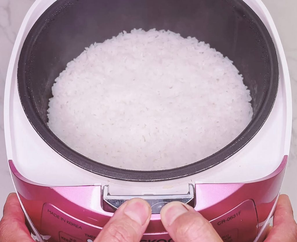 Fluffy Japanese white rice in a rice cooker
